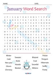 Free January Word Search and Games For All Ages